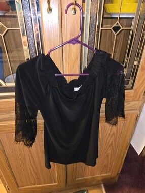 Black Lace-Sleeve Off-Shoulder Women's Top